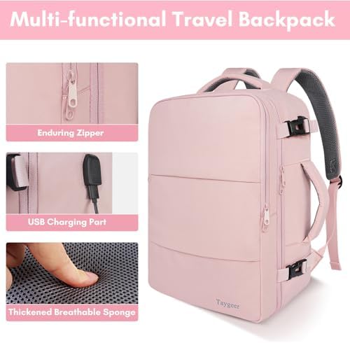 Taygeer Travel Backpack for Women, Carry On Backpack with USB Charging Port & Shoe Pouch, TSA 15.6inch Laptop Mochila Flight Approved, Nurse Bag Casual Daypack for Weekender Business Hiking, Pink - Image 8