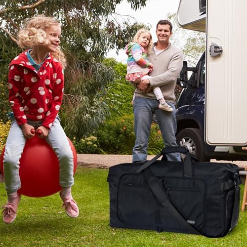 Fmeida 65L Duffle Bag with Shoes Compartment, Foldable Travel Duffel Bags for Men Women, Large Packable Travel Bag Water Repellent & Tear Resistant (Black) - Image 9