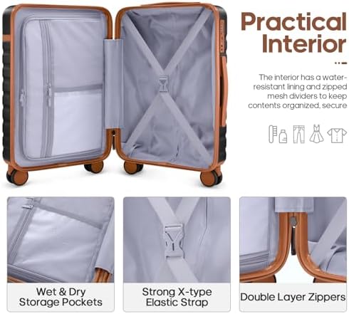 Luggage Sets 3 Piece, Carry On Luggage 20 Inch With Spinner Wheels,PC Hardside Suitcase Set with TSA Lock,Durable Carry On Suitcase With Travel Backpack for Men (Black, 3 piece set (20inch)) - Image 2