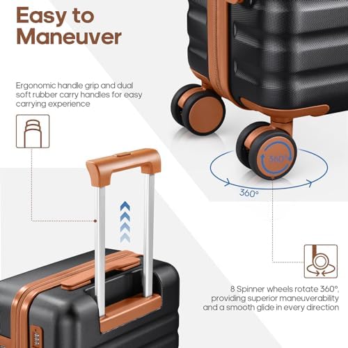 Luggage Sets 3 Piece, Carry On Luggage 20 Inch With Spinner Wheels,PC Hardside Suitcase Set with TSA Lock,Durable Carry On Suitcase With Travel Backpack for Men (Black, 3 piece set (20inch)) - Image 3