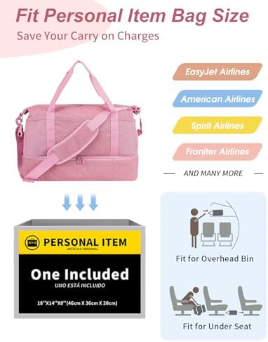 Wandering Nature For Spirit Airlines Personal Item Bag 18x14x8 Travel Duffel Bag Underseat Carry on Luggage with Shoe Compartment Wet Pocke Toiletry Pouch for Women Men Patent Pending - Image 2