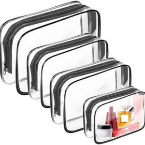 AURUZA 4 Pack Clear Toiletry Bag, Portable Travel Makeup Pouch with Zipper, TSA Approved Organizer, PVC Cosmetic for Airport Airline Compliant