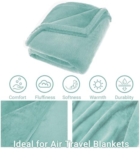 3 in 1 Travel Pillow and Blanket Set, Premium Soft 300 GSM Thick Airplane Blanket Compact with Bag for Long Trips Essentials, Hand Luggage Sleeve and Backpack Clip (Mint Green) - Image 4