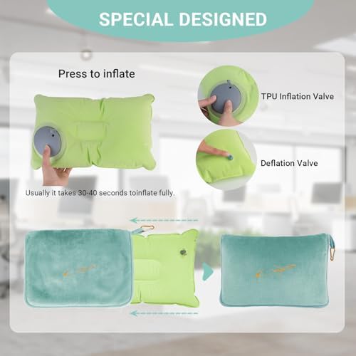 3 in 1 Travel Pillow and Blanket Set, Premium Soft 300 GSM Thick Airplane Blanket Compact with Bag for Long Trips Essentials, Hand Luggage Sleeve and Backpack Clip (Mint Green) - Image 5