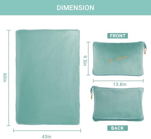 3 in 1 Travel Pillow and Blanket Set, Premium Soft 300 GSM Thick Airplane Blanket Compact with Bag for Long Trips Essentials, Hand Luggage Sleeve and Backpack Clip (Mint Green) - Image 8