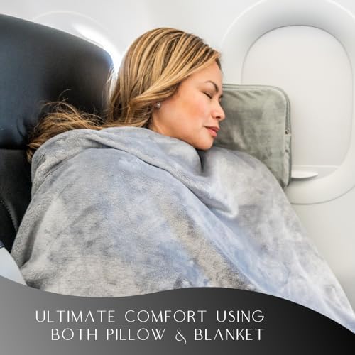 Travel Pillow and Blanket Set - 4-in-1 Ultimate Travel Kit with Memory Foam Pillow, Travel Blanket, Sleep Mask, and Earplugs-Ultimate Comfort and Coziness for Your Journeys - Grey - Image 4
