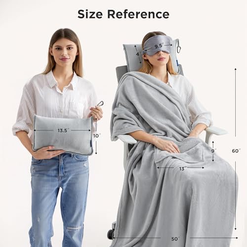 Bedsure Travel Blanket Airplane Compact with Storage Bag, Packable Blanket with Eye Mask, Lightweight 3-in-1 Travel Essentials, Functioned as Pillow for Airplane Comfort and Warmth, Grey - Image 6