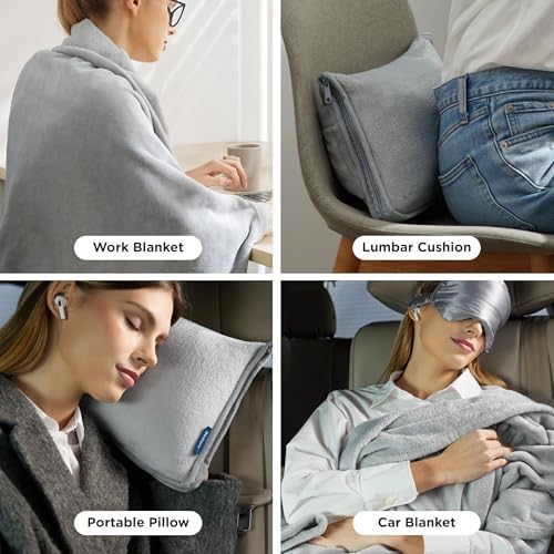 Bedsure Travel Blanket Airplane Compact with Storage Bag, Packable Blanket with Eye Mask, Lightweight 3-in-1 Travel Essentials, Functioned as Pillow for Airplane Comfort and Warmth, Grey - Image 5