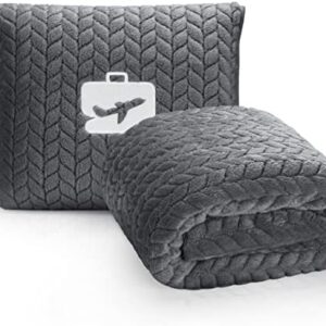 EverSnug Premium Travel Blanket Pillow - Soft 2 in 1 Airplane Blanket with Soft Bag Pillowcase, Hand Luggage Sleeve and Backpack Clip (Grey)