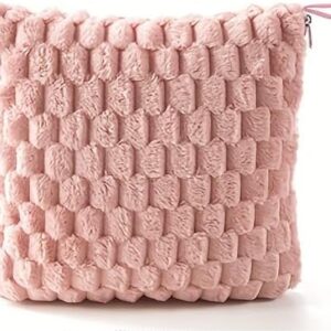 Plain Flannel Blanket Portable Soft Travel Blanket 2 in 1 Travel Fleece Blanket Pillow (Pink)