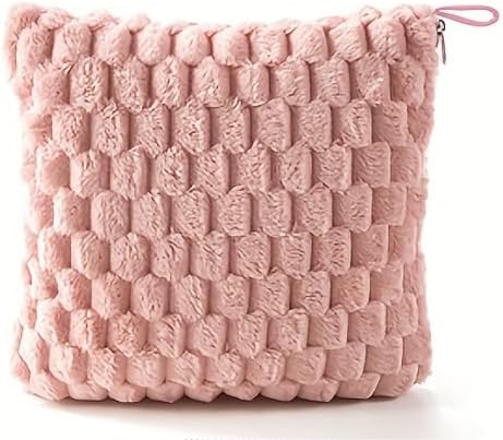 Plain Flannel Blanket Portable Soft Travel Blanket 2 in 1 Travel Fleece Blanket Pillow (Pink)