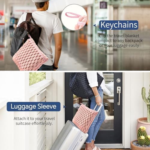 Plain Flannel Blanket Portable Soft Travel Blanket 2 in 1 Travel Fleece Blanket Pillow (Pink) - Image 4