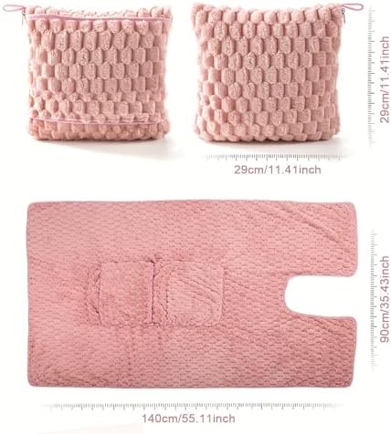 Plain Flannel Blanket Portable Soft Travel Blanket 2 in 1 Travel Fleece Blanket Pillow (Pink) - Image 5
