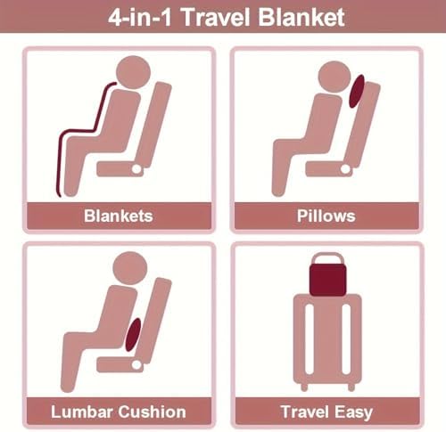 Plain Flannel Blanket Portable Soft Travel Blanket 2 in 1 Travel Fleece Blanket Pillow (Pink) - Image 6