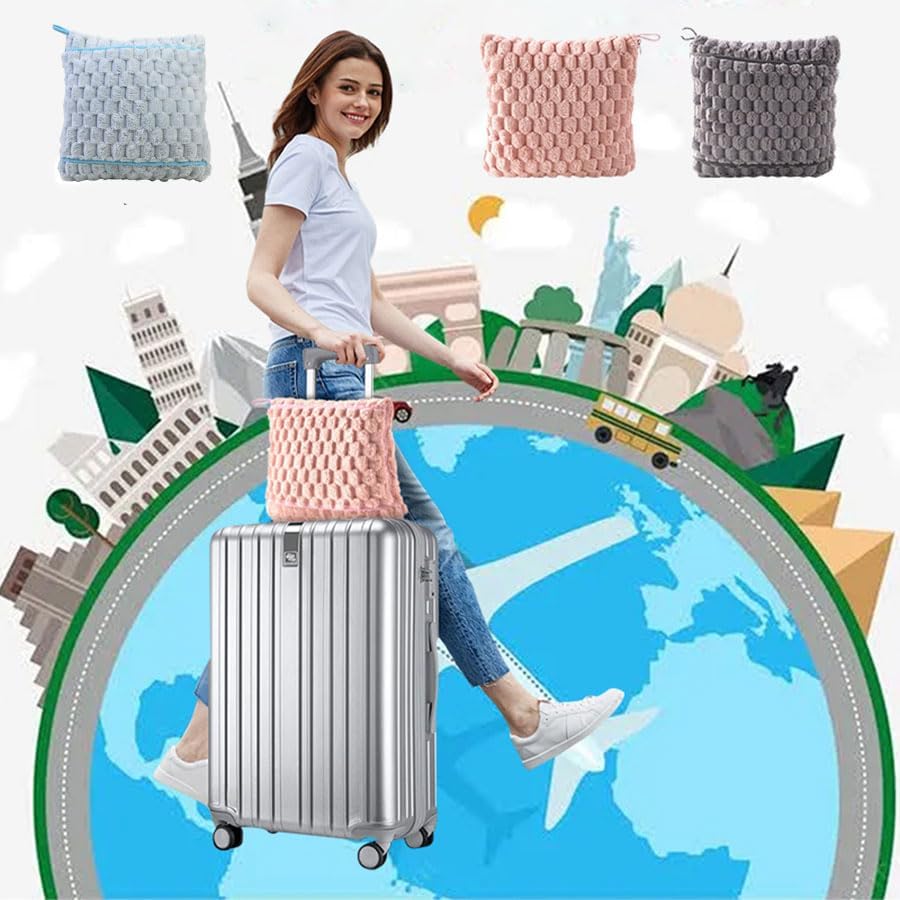 Plain Flannel Blanket Portable Soft Travel Blanket 2 in 1 Travel Fleece Blanket Pillow (Pink) - Image 7