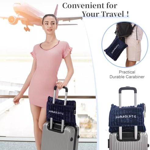 Travel Pillow and Blanket Set Travel Blanket Airplane Compact with Bag Travel Blanket Airplane Travel Essentials Car Blankets for Adults (Navy Blue) - Image 3