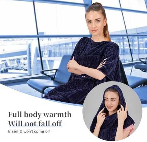 Travel Pillow and Blanket Set Travel Blanket Airplane Compact with Bag Travel Blanket Airplane Travel Essentials Car Blankets for Adults (Navy Blue) - Image 2