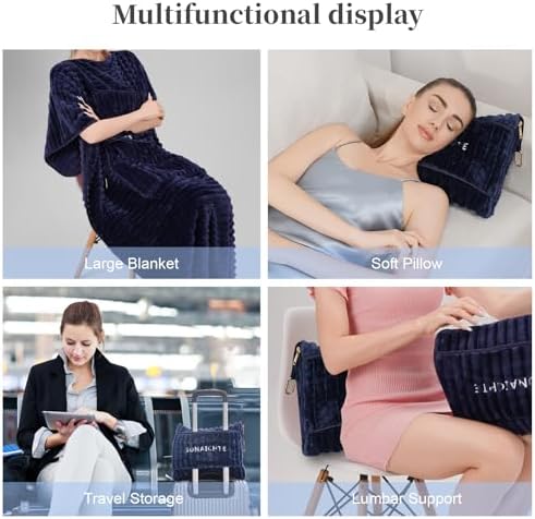 Travel Pillow and Blanket Set Travel Blanket Airplane Compact with Bag Travel Blanket Airplane Travel Essentials Car Blankets for Adults (Navy Blue) - Image 5