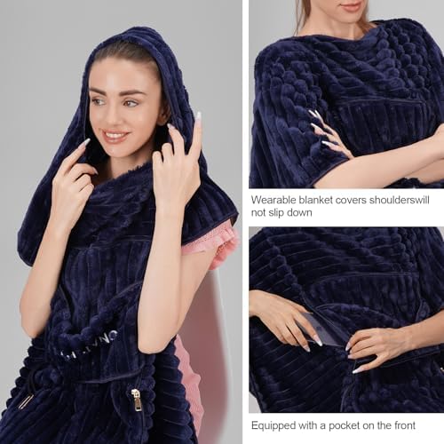 Travel Pillow and Blanket Set Travel Blanket Airplane Compact with Bag Travel Blanket Airplane Travel Essentials Car Blankets for Adults (Navy Blue) - Image 4