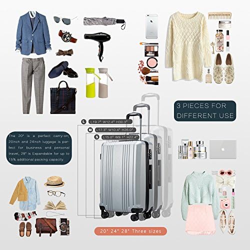 Coolife Luggage Expandable Suitcase PC+ABS 3 Piece Set with TSA Lock Spinner 20in24in28in - Image 7