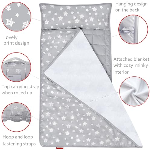 Moonsea Toddler Nap Mat with Pillow and Fleece Minky Blanket, Lightweight, Soft Perfect for Kids Preschool, Daycare, Travel Sleeping Bag Boys and Girls, 21" x 50" Fit Standard Cot - Image 3