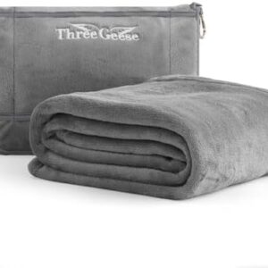 Three Geese 2-in-1 Travel Blanket Blanket and Pillows, Soft Flannel Airplane Throw with Hand Luggage Belt, 65x40inches, Portable Compact Design with Bag, Ideal for Travel Comfort