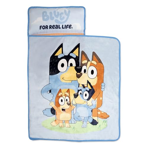 NoJo Bluey for Real Life Toddler Nap Mat - Includes Attached Pillow and Fleece Blanket