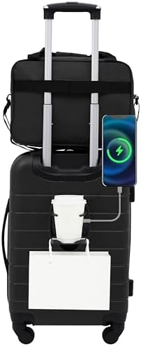 Wrangler Smart Luggage Set with Cup Holder, USB Port and Phone Holder, Black, 2 Piece Set