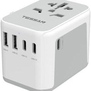 TESSAN Universal Travel Adapter, International Power Adapter 5.6A 28W 3 USB C 2 USB A Ports, Travel Worldwide Plug Adaptor, Outlet Wall Charger for Europe UK EU AUS (Type C/G/A/I)