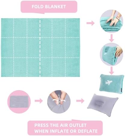 3 in 1 Travel Blanket Pillow Set with Airplane Footrest - 350 GSM Thick Travel Blanket Airplane Compact with Bag, Inflatable Pillow, Foot Hammock for Plane TravelTravel (Green) - Image 8