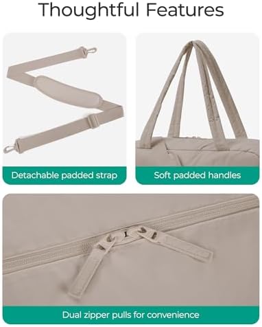 BAGSMART Travel Duffle Bag Gym Bag for Women, 31L Puffer Tote Bag Quilted Laptop Carry on, Weekender Overnight Bag Organizer Duffel Bag for Travel, Khaki - Image 6