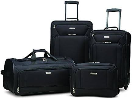 American Tourister Fieldbrook XLT Softside Upright Luggage, Black, 4-Piece Set (BB/DF/21/25)