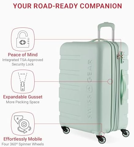 SwissGear 7366 Hardside Expandable Luggage with Spinner Wheels, Clearly Aqua, Checked-Medium 23-Inch - Image 3