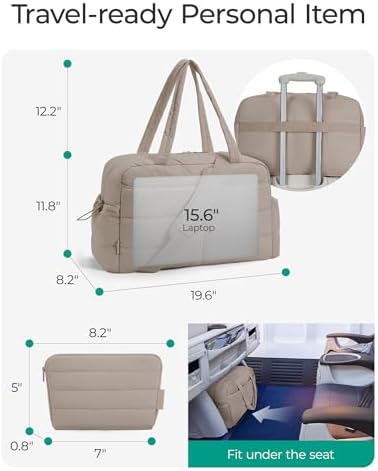 BAGSMART Travel Duffle Bag Gym Bag for Women, 31L Puffer Tote Bag Quilted Laptop Carry on, Weekender Overnight Bag Organizer Duffel Bag for Travel, Khaki - Image 4