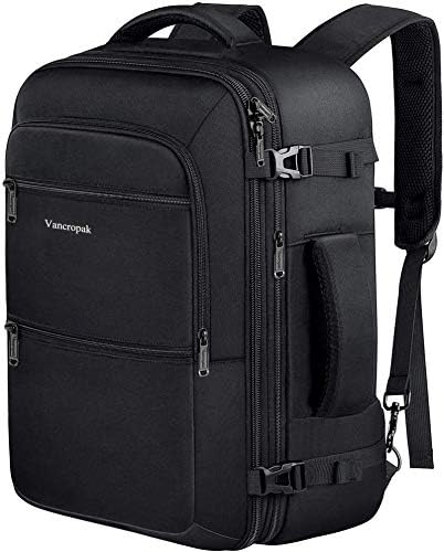 Vancropak Carry On Backpack, 40L Expandable Extra Large Travel Backpack, Flight Approved Water Resistant Luggage Suitcase Daypack, Lightweight College Business Weekender Bag for Men & Women, Black