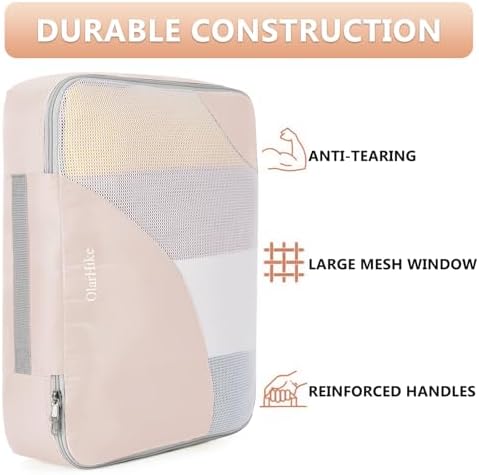 10 Set/8 Set Packing Cubes for Travel, Gifts for Women Mom,Anti-Tearing Suitcase Organizer for Luggage with Shoe & Hanging Toiletry Bag,OlarHike Vacation Essentials & Accessories for Cruise Ship,Cream - Image 4