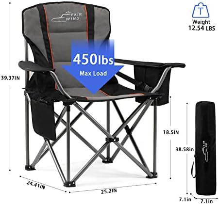 FAIR WIND 2 Pack Oversized Fully Padded Camping Chair with Lumbar Support, Heavy Duty Cooler Bag Fold Chair Support 450 LBS - Image 2