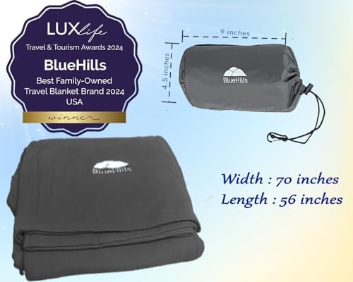 BlueHills Ultra Compact Travel Blanket Pillow in Portable Bag Case Soft 70 X 56 with Strap Backpack Clip Premium Cozy Soft Compact Pack Large Blanket for Airplane Flight Layover Grey - Gray C002 - Image 3