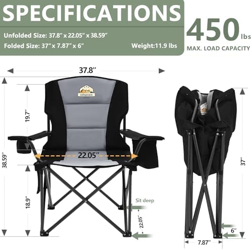 Oversized Camping Chairs 2 Pack - 450lbs Support Heavy Duty Folding Camp Chair Wide Portable Outside Collapsible Chairs with Carry Bag,Cooler,Cup Holder for Outdoor,Lawn,Sports,Baseball,Soccer-Black - Image 3