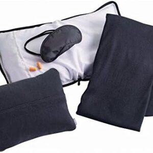 Lewis N. Clark Ultimate Comfort Set + Portable Travel Kit for Airplane, Includes Inflatable Pillow + Zippered Carrying Case, Cozy Fleece Blanket, Eye Mask for Sleeping & Foam Ear Plugs, Black