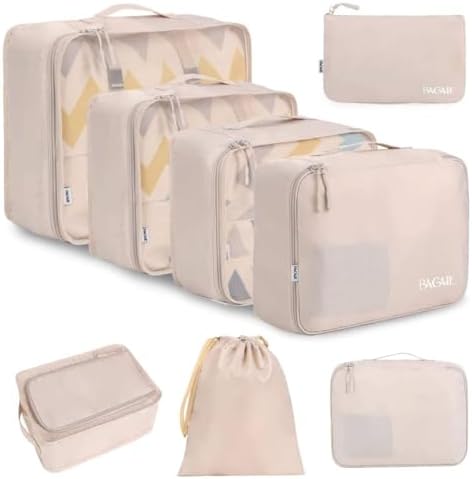 BAGAIL 8 Set Packing Cubes Luggage Organizer Bags for Travel Accessories-Cream