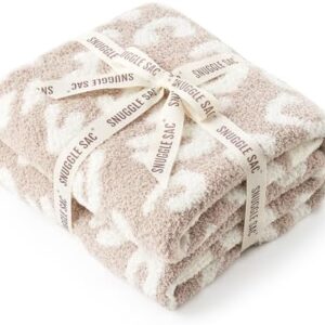 Snuggle Sac Leopard Throw Blanket for Couch Bed Sofa 50x60 inches, Reversible Beige Leopard Blanket Ultra Soft Cozy Blankets for Women Mothers Birthday Gifts