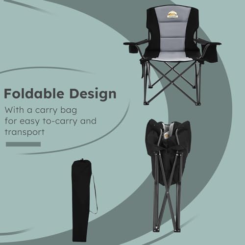 Oversized Camping Chairs 2 Pack - 450lbs Support Heavy Duty Folding Camp Chair Wide Portable Outside Collapsible Chairs with Carry Bag,Cooler,Cup Holder for Outdoor,Lawn,Sports,Baseball,Soccer-Black - Image 8