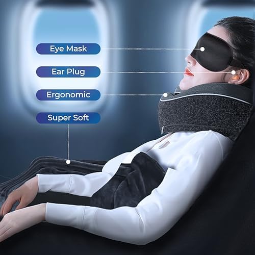 Premium Travel Set - Airplane Blanket and Pillow Set - U-Shape Pillow 360° 100% Memory Foam and Extra Soft Travel Blanket - Portable Travel Set Includes Earplugs and Sleep Mask - 4 in 1 Travel Set - Image 3
