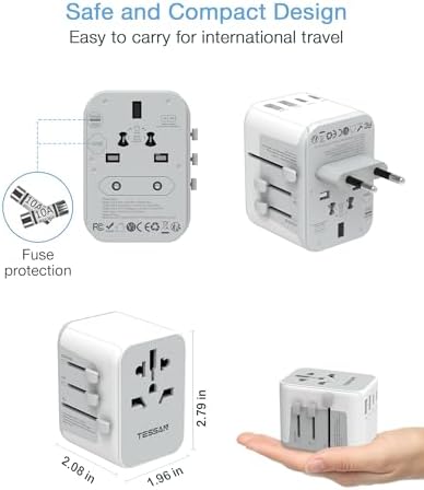 TESSAN Universal Travel Adapter, International Power Adapter 5.6A 28W 3 USB C 2 USB A Ports, Travel Worldwide Plug Adaptor, Outlet Wall Charger for Europe UK EU AUS (Type C/G/A/I) - Image 5