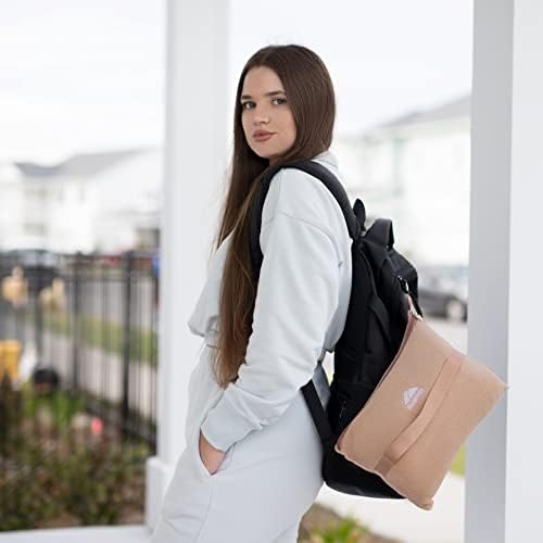 BlueHills Travel Blanket Pillow in Mini Soft Case Premium Plush Airplane Blanket in Soft Bag Compact Pack with Luggage Belt and Backpack Clip Warm Plane Pillows Traveling Gifts Packable - Beige M06 - Image 8