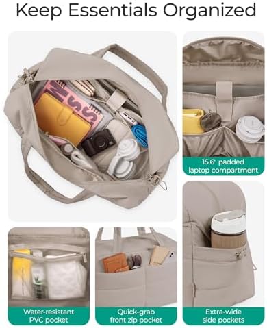 BAGSMART Travel Duffle Bag Gym Bag for Women, 31L Puffer Tote Bag Quilted Laptop Carry on, Weekender Overnight Bag Organizer Duffel Bag for Travel, Khaki - Image 3