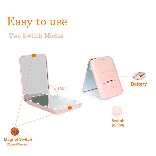 Kintion Pocket Mirror, 1X/3X Magnification LED Compact Travel Makeup Mirror with Light for Purse, 2-Sided, Portable, Folding, Handheld, Small Lighted Mirror for Gift, Pink - Image 6