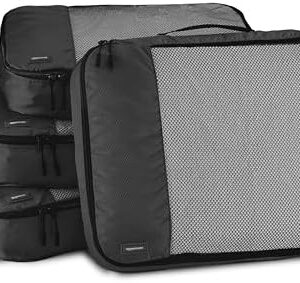 Amazon Basics Large Packing Cubes for Travel, Packing Organizers, 4-Piece-Set With Double Zipper Pulls and Mesh Top Panel, 100% Durable Polyester, Black, 17.5"L x 12.8"W x 3.3"H