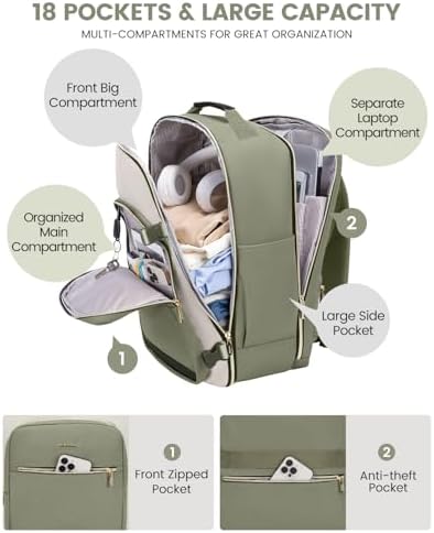 LOVEVOOK 40L Travel Backpack for Women & Men, Large Carry on Backpack for Airplanes with 3 Packing Cubes, TSA Personal Item Travel Bag fits 17" Laptop, Waterproof Weekender Essentials Airline Approved - Image 4